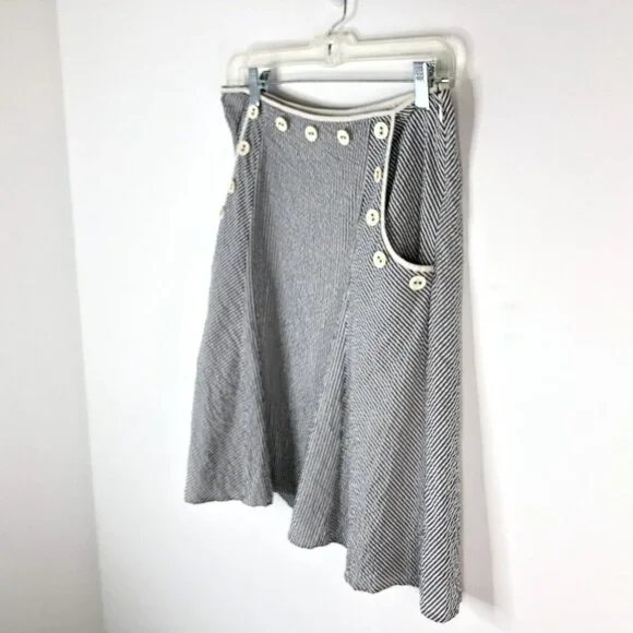 Anthropologie Viola Womens Skirt Size 0 Gray White Seersucker Striped Pockets - Picture 5 of 12
